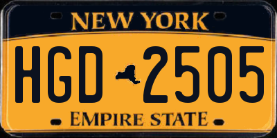NY license plate HGD2505