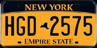 NY license plate HGD2575