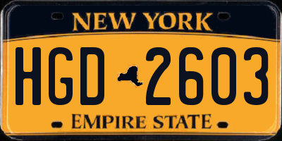 NY license plate HGD2603