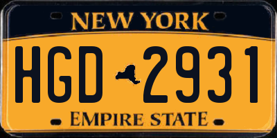 NY license plate HGD2931