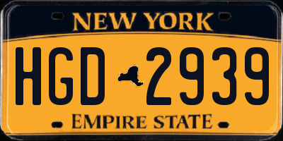 NY license plate HGD2939