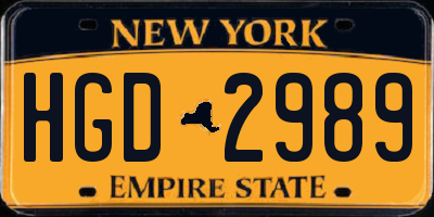NY license plate HGD2989