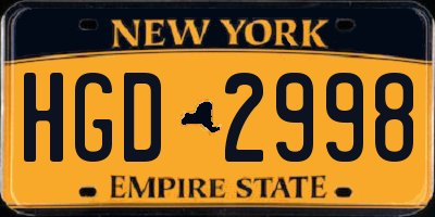 NY license plate HGD2998