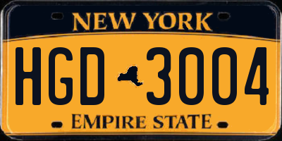 NY license plate HGD3004