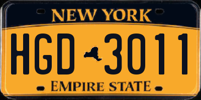 NY license plate HGD3011