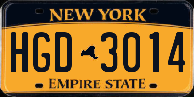 NY license plate HGD3014