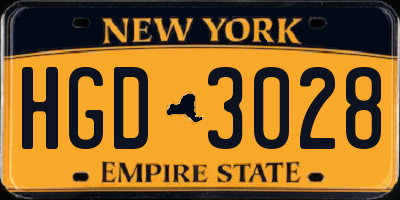 NY license plate HGD3028