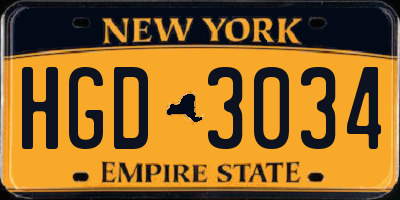 NY license plate HGD3034