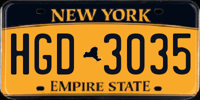 NY license plate HGD3035