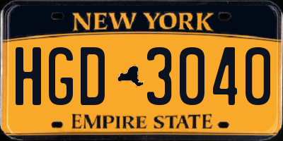 NY license plate HGD3040