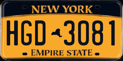 NY license plate HGD3081