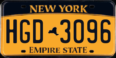 NY license plate HGD3096