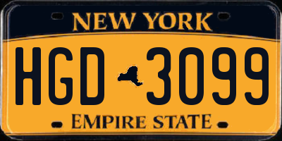 NY license plate HGD3099
