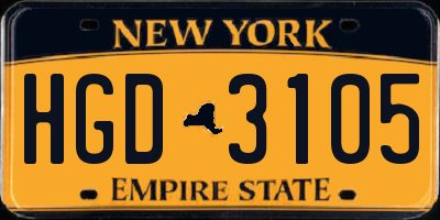 NY license plate HGD3105