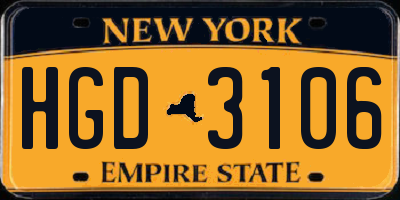 NY license plate HGD3106