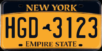 NY license plate HGD3123
