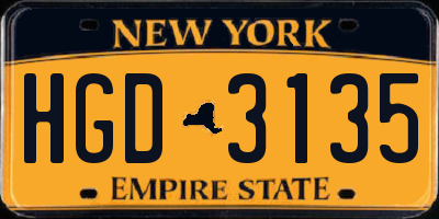 NY license plate HGD3135