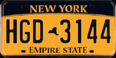 NY license plate HGD3144