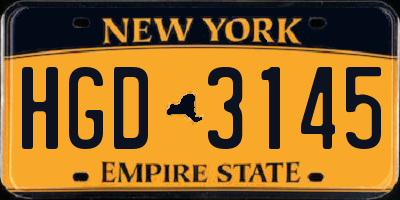 NY license plate HGD3145
