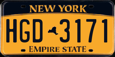 NY license plate HGD3171