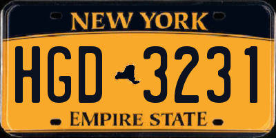 NY license plate HGD3231