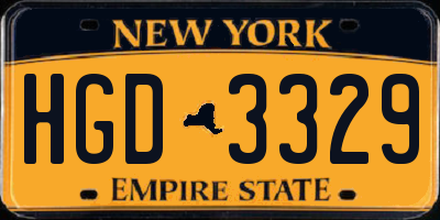 NY license plate HGD3329