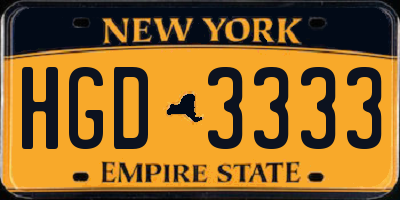 NY license plate HGD3333