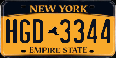 NY license plate HGD3344