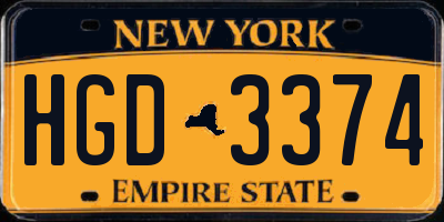 NY license plate HGD3374
