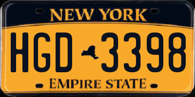 NY license plate HGD3398