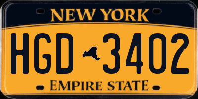 NY license plate HGD3402