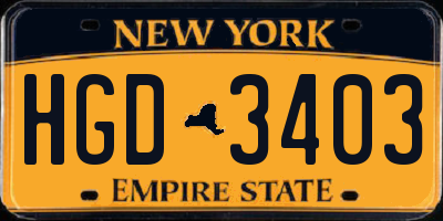 NY license plate HGD3403