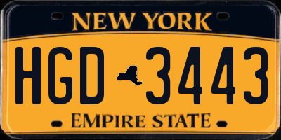NY license plate HGD3443