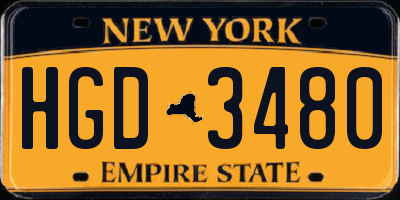 NY license plate HGD3480