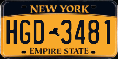 NY license plate HGD3481