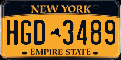 NY license plate HGD3489