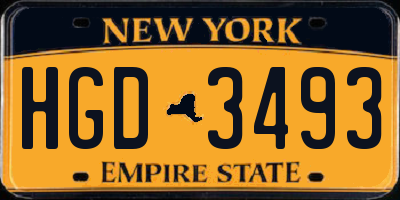 NY license plate HGD3493
