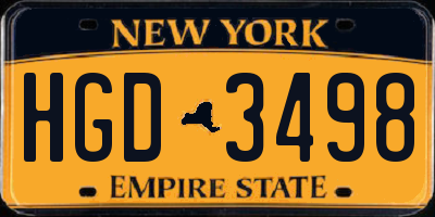 NY license plate HGD3498
