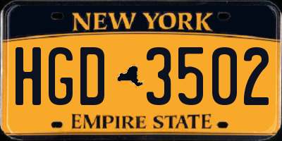 NY license plate HGD3502