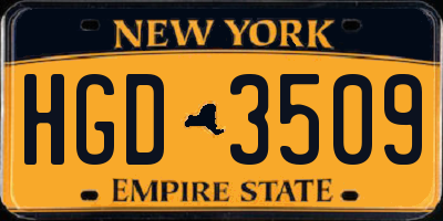 NY license plate HGD3509