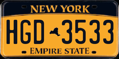 NY license plate HGD3533