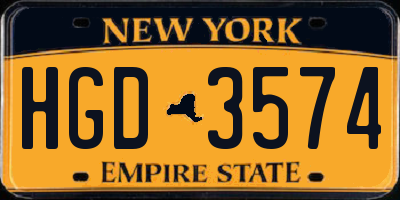 NY license plate HGD3574