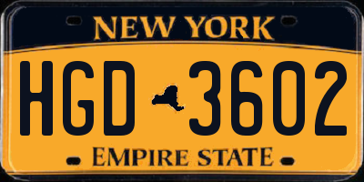 NY license plate HGD3602
