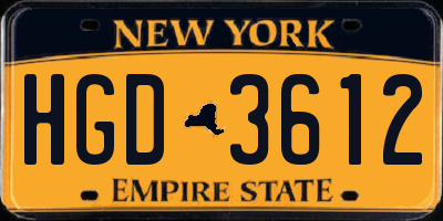 NY license plate HGD3612