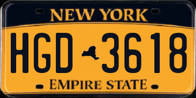 NY license plate HGD3618