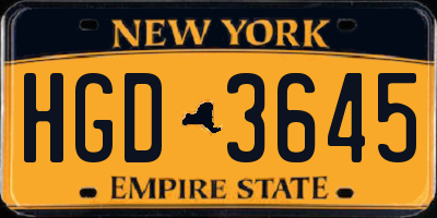 NY license plate HGD3645