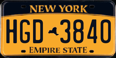NY license plate HGD3840