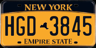 NY license plate HGD3845