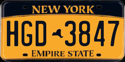 NY license plate HGD3847