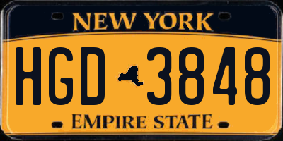 NY license plate HGD3848